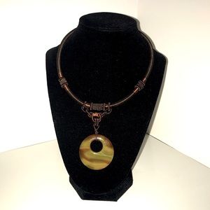 Cool Boho Chic Circular Pendant Knotted Cord Necklace